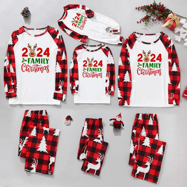 Family Parent Child Christmas Home Clothes Set Family Matching Outfits Christmas Printed Long Sleeve Tops Long Pants Set Pajamas